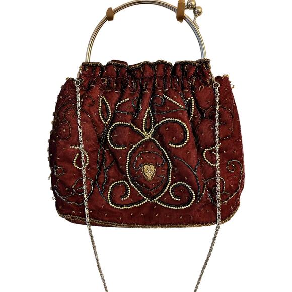 Vintage Red Beaded Purse with Gold Handle Evening Bag Boho Y2K Fairycore - Picture 3 of 4
